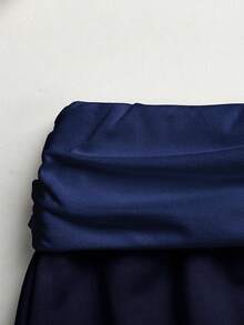 SHEIN 青少年女孩針織海軍藍抽褶腰鬆垮休閒運動長褲 - 藏蓝色 - 查看 6