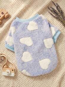 PETSIN 1 Pc Pet Dog Blue Heart Print Plush Thick Warm Crew Neck Sweatshirt For Autumn/Winter - Multicolor - View 4