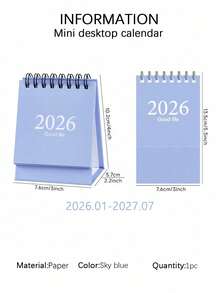 1 件迷你台历，2026 年 1 月至 2027 年 7 月袖珍日历，立式翻盖钢线圈年度日程表商务计划器（6 种颜色，迷你尺寸）。 - 單件 - 查看 10
