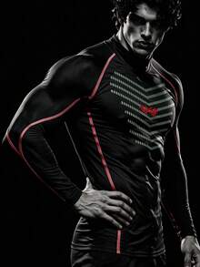 Gym Rark Men's Contrast Color Striped Slim Fit Long Sleeve Sports T-Shirt - Black - View 4