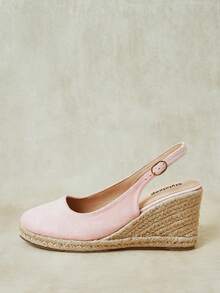 Styleloop Ladies Slope Heel Thick Bottom Platform Solid Color Elegant Vacation Leisure Beach Hemp Rope Bottom Bohemian Slip-On Sandals - Pink - View 1