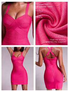 Nuvra Sexy Spaghetti Strap Short Dress With Woven Ribbon Line Decor, Fashionable Curve-Flattering And Height-Enhancing - Coral Pink - View 3