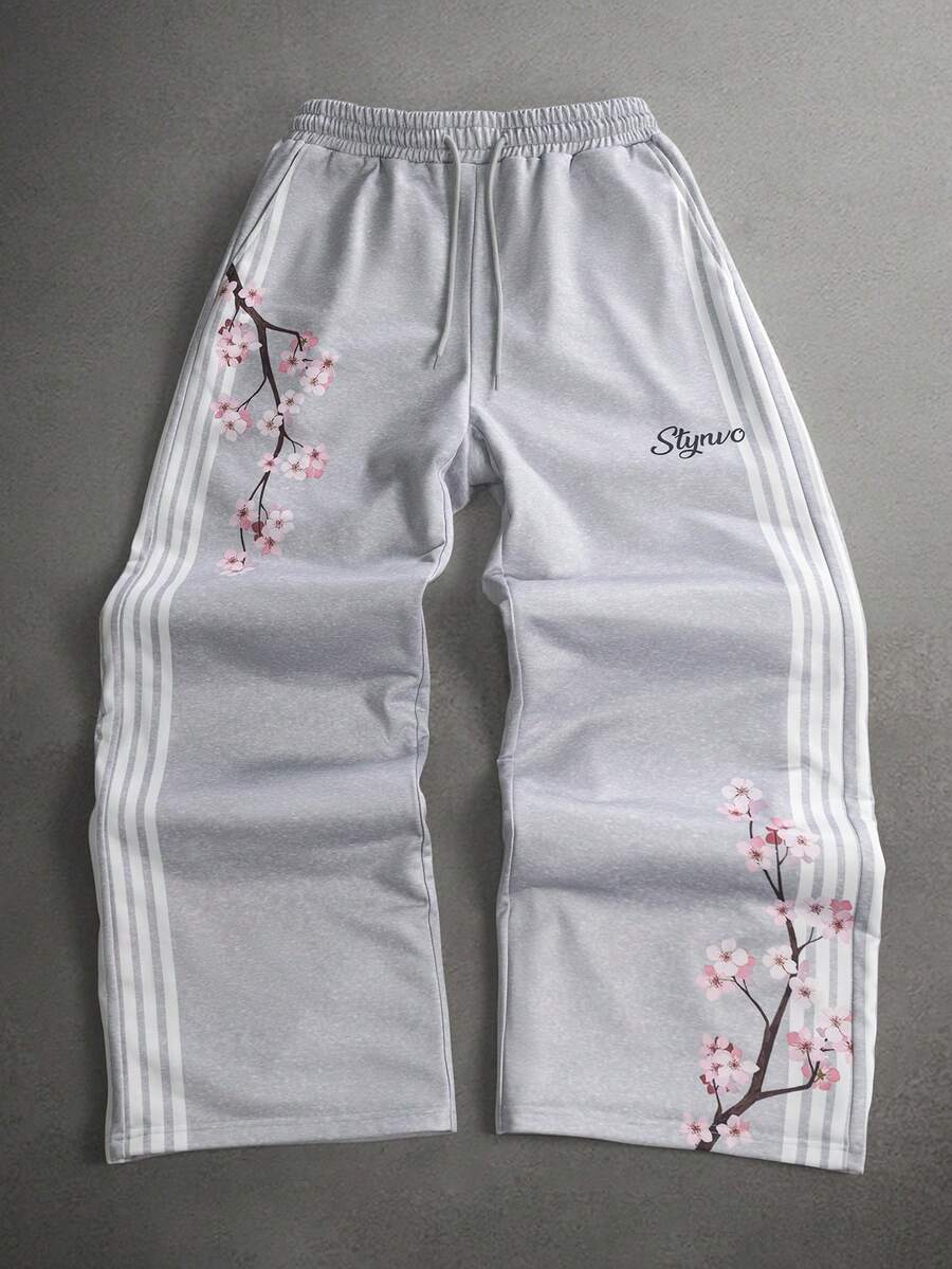 STYNVO Men's Drawstring Waist Light Grey Print Colorblock Pocket Sweatpants Active Holiday Vacation Workout Autumn Streetwear - Grey - View 1