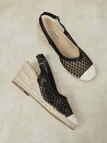 Styleloop Ladies, Rubber Band Cross Strap, Straw Rope, Sandals, High Heels. - Black - View 3