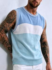 Manfinity Dauomo Men's Colorblock Casual Versatile Daily Wear Knit Top - Blue - View 4