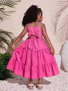 SHEIN Young Girl Woven Solid Color Casual Camisole Dress - Hot Pink - View 2