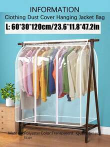 1-Piece S/M/L Clothing Dust Cover Hanging Jacket Bag, Household Dust Hanging Bag, Fully Enclosed Dust Storage Bag For Outerwear, Long Transparent Hanging Garment Bag, Suitable For Wardrobe Storage, Bottom Enclosed Hanger Cover - Clear - View 10