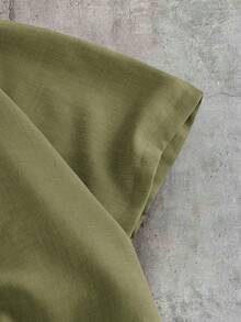 AXEPEAK Men's Casual Solid Color Shirt And Pants Set - Army Green - View 8