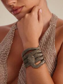 Altistry Vintage Golden Metal Snake Shaped Bangle Bracelet, European And American Style 2025 Scar Cover - Bronze - View 4