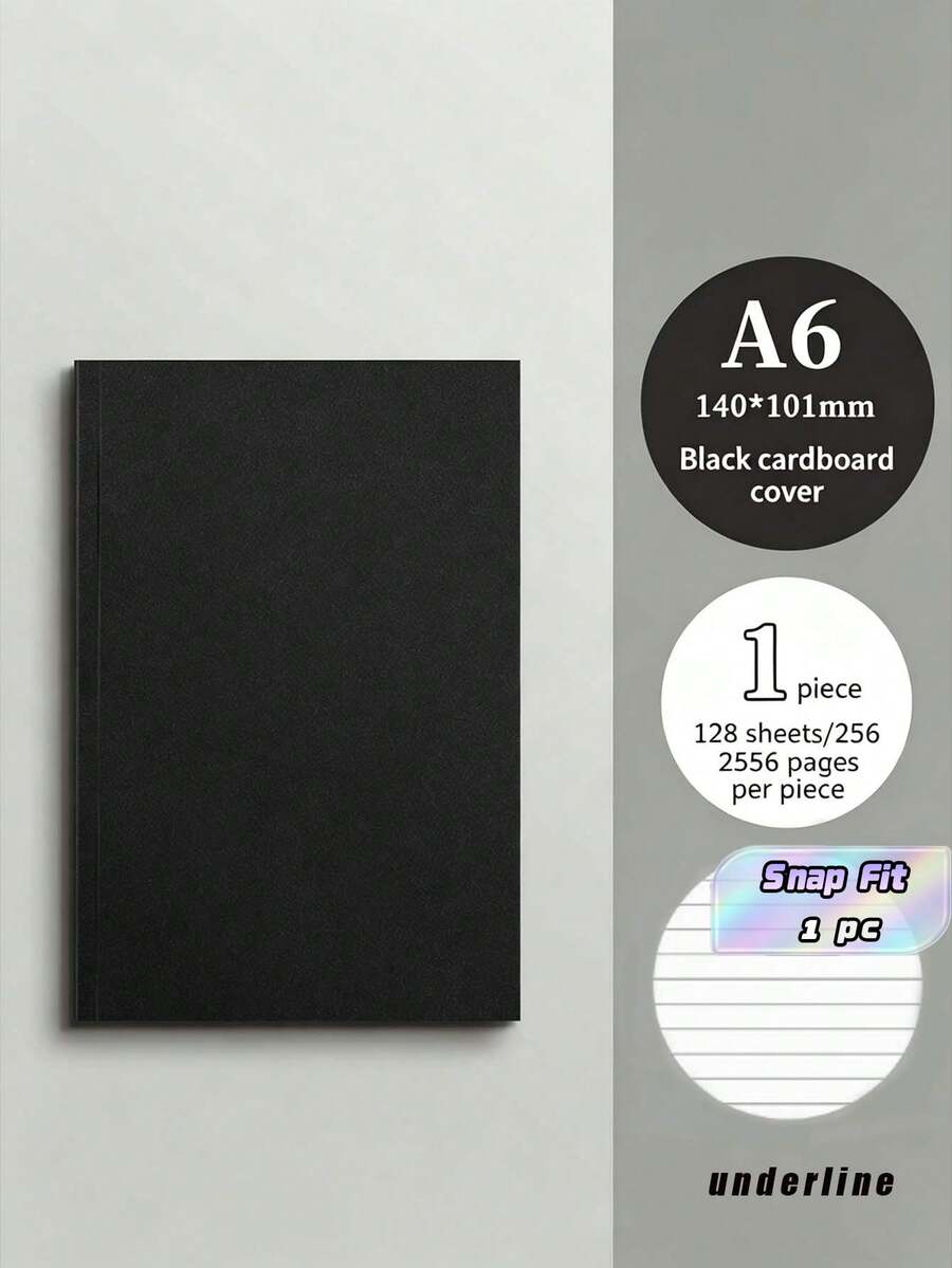 A6 Thickened Black Notebook, 128 Sheets, Ruled/Grid/Blank, Practical For Students, School Supplies, Back To School - A6 - View 1