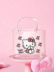 HELLO KITTY AND FRIENDS | SHEIN 卡通櫻桃印花硼矽酸鹽手提包造型玻璃杯附吸管，可盛裝飲品與水，亦可作為花瓶或迷你魚缸，多功能裝飾玻璃器皿 - 無色 - 查看 1