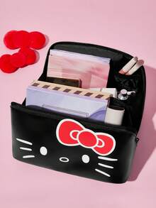 HELLO KITTY AND FRIENDS | SHEIN 1個大容量PU皮革化妝包，3D蝴蝶結裝飾便攜式盥洗用品收納袋，可愛化妝收納包，適合女性與女孩 - 彩色 - 查看 2
