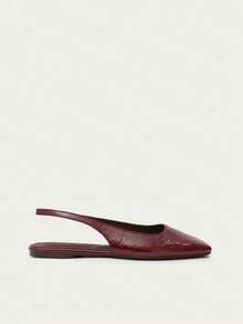Nöista Burgundy Crinkled Patent Slingback Flat With A Pointed Toe And Minimalist Silhouette For An Elegant, Modern Look. - Burgundy - View 3