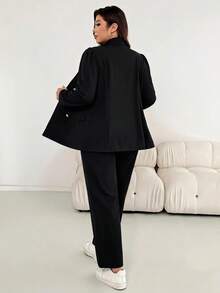 SHEIN CURVE+ Plus Size Autumn Winter Elegant Commute Evening Office Black And White Knit Stand Collar, 2026 22W - Black - View 2