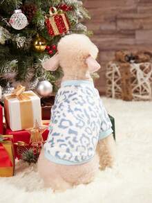 PETSIN 1pc Blue & White Leopard Print Fleece Pet Sweatshirt For Keeping Warm - Multicolor - View 9