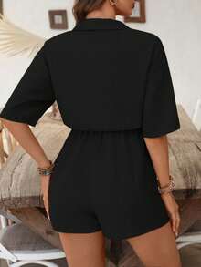 SHEIN LUNE Rompi Kasual Sehari-hari Warna Polos untuk Wanita Ukuran Besar - Hitam - View 2