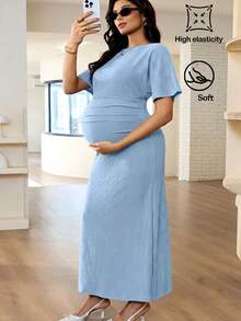 MaterniWear 優雅純色夏季孕婦長洋裝 - 淺藍色 - 查看 9