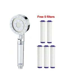 1PC Adjustable 5-Mode High Pressure Shower Head, Water Saving Massage Filter Shower With 5 Cartridges, Black/Silver Bathroom Accessory - multicolor - View 11