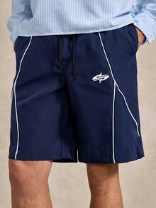 Courvante Men's Casual Printed Drawstring Waist Beach Bermuda Shorts - Navy Blue - View 6