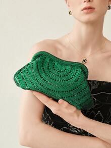 MOTF PREMIUM LADIES GREEN CLUTCH BAG, EXQUISITE DIAMOND DINNER BAG, LOW-KEY AND ELEGANT, FOR LADIES, BRIDES, PARTIES, DINNERS, DRESS MATCHING - Green - View 1