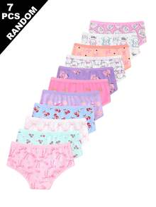 7pcs/Set Girls Big Tween Girl Simple Fashion Cute Butterfly Floral Print Comfortable Triangle Panties, Random Assortment Autumn Fall - Multicolor - View 2