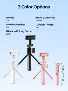 Teckwe Wireless Selfie Stick Tripod, Portable Cell Phone Stand With Remote Shutter, Back To School Essential For Vlog Live Streaming - Height: 0.7m - View 6