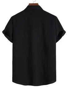 Manfinity Homme Men's Solid Color Single-Breasted Casual Short Sleeve Shirt - Black - View 2
