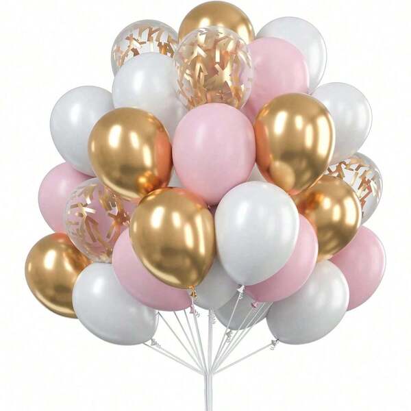 50Pcs Metallic Gold Blue Silver Rose Gold Balloons Pearl White Latex Balloons Gold Confetti Balloons For Birthday Weddings Anniversary Bridal Shower Graduation Party Decorations