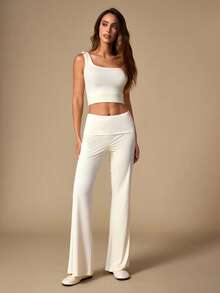 Nuvra Women's Casual Versatile Solid Color Flare Leg Pants - Apricot - View 5