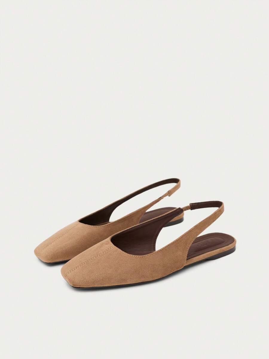 Nöista Beige Suede-Effect Slingback Flat With A Pointed Toe And Clean Lines, Offering An Elegant And Timeless Silhouette. - Khaki - View 1
