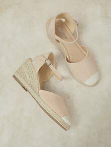 Styleloop Sandalias de tacón alto para mujer con tiras cruzadas de goma y cuerda de paja - Albaricoque - Ver 9