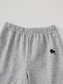 SHEIN 女童淺灰色休閒 80 年代 Polo 領半拉鍊運動衫慢跑褲套裝 小馬印花學院風運動套裝 校園度假秋季 - 灰色 - 查看 7