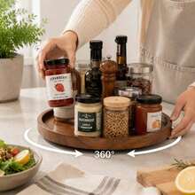 1pc 360 Rotating Wooden Tray, Spice Rack, Kitchen Organizer, Turntable, Multipurpose Wooden Platter, 8-Inch Round Wooden Spice Holder, Suitable For Kitchen Cabinet And Storage, Housewarming, Father'S Day, Graduation Gift - View 14