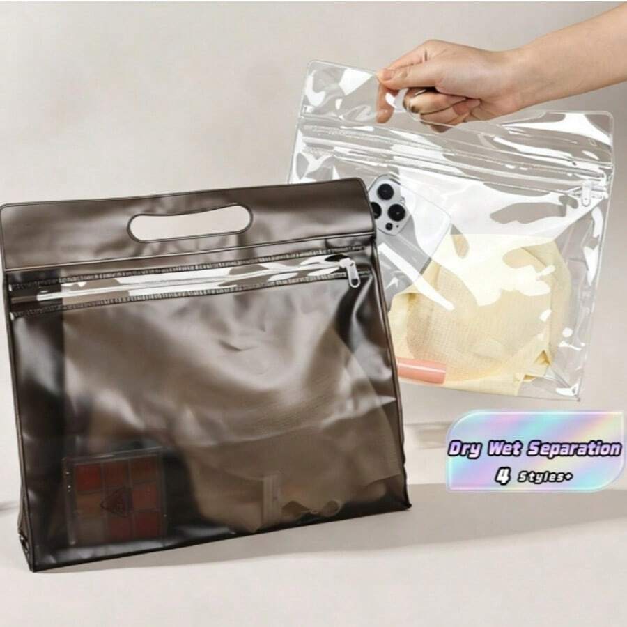 1pc/2pcs PVC Swim Bag: 1pc Beach Or Pool Travel Dry Wet Separation Storage Bag, Swimsuit Organizer Bag, Zipper Closure, Lightweight And Portable, Suitable For Swimsuits, Towels And Travel Essentials, Perfect For Beach, Pool, Gym, Vacation