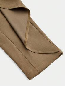 Sweetra Napoleon Plus Size Elegant Commuter Solid Color Ruffle Trim Jacket Fall - Khaki - View 4