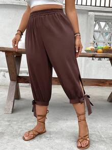 EMERY ROSE Plus Size High Waist Tapered Leg Tie-Up 7/10 Pants Spring Summer - Red Violet - View 4