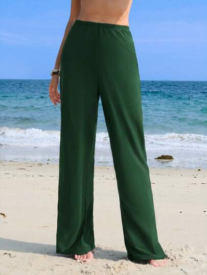 Swim Mulvari Women's Solid Color Elastic Waist Beach Vacation Swim Pants