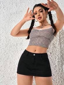 SHEIN PETITE 女士时尚迷你牛仔裙 - 黑色 - 查看 7