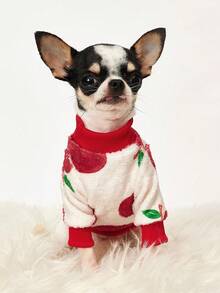 PETSIN 1 Pc Red Apple Print Flannel Sweatshirt For Autumn And Winter, Thick And Warm Pet Clothing - Multicolor - View 8