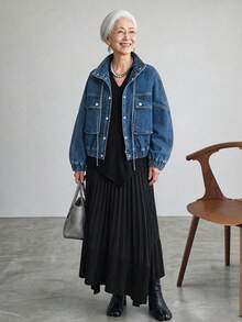 FRIFUL Women's Single-Breasted Casual Daily Denim Jacket Everyday Daytime Navy Blue Autumn - Blue - View 5