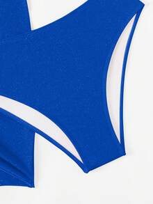 Swim SXY Women's Solid Color Halter Strap Sexy Bikini Set & Cover-Up Skirt For Vacations, Summer Beach - Royal Blue - View 5