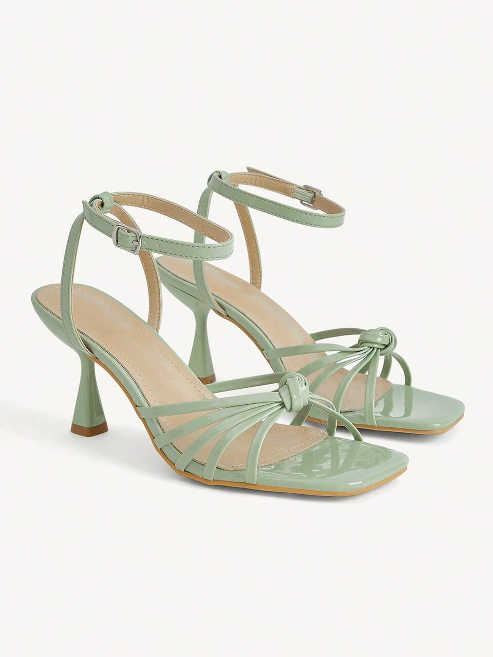 CUCCOO CHICEST Women's Shoes Summer New Multi-Knotted Square Toe Sexy Fashion Elegant Gentle Oil Fruit Green Stilettos, Dating Ball Dress Party Wear