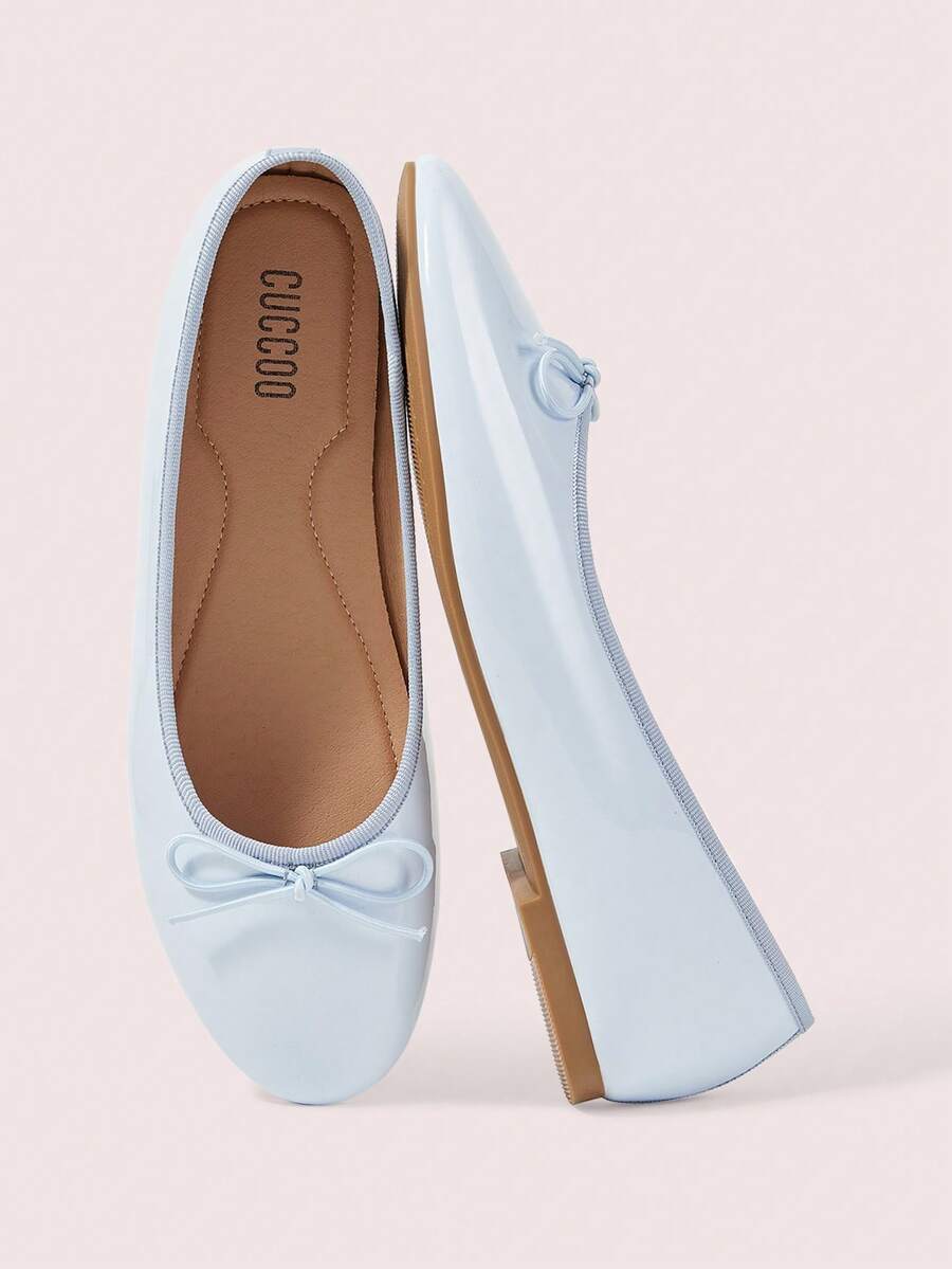 CUCCOO DOLLMOD Women's Light Blue PU Ballet Flats, Bowknot Lace-Up Flat Shoes, Suitable For Casual Daily Wear Fall Shoes - Light blue PU - View 1