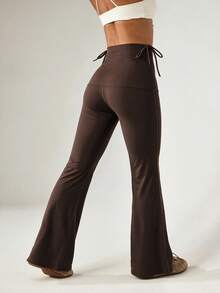 Dewbera Dewbera Celana Olahraga Wanita Serbaguna Warna Polos Model Flare - Coklat - View 4