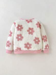 Cozy Pixies Baby Girl Flower Print Fuzzy Sweatshirt Sweatshirt ,Baby Girlbaby Pullover - Beige - View 2