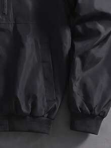 Manfinity Homme 1件男士成熟休閒夾克，黑色拉鍊裝飾，通勤百搭時尚舒適，男友禮物、丈夫禮物、週年紀念禮物 - 黑色 - 查看 3