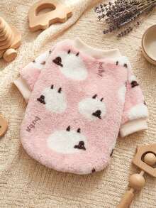 PETSIN 1 Pc Pet Dog Cat Universal Pink Fleece Lamb Print Warm Crew Neck Sweatshirt - Multicolor - View 3