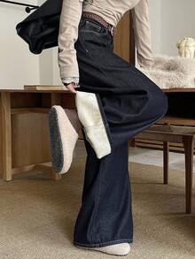 Dazy Tall Women's Thermal Lined Colorblock Loose Straight Leg Pants - Dark Wash - View 10
