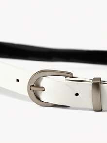 Opalesca Minimalist Style White Pin Buckle Belt Small Bag Set, Open Thread Sewn Mini Square Fanny Pack Integrated Thin Belt, Korean Niche Matching Dress Jeans - White - View 4