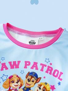 SHEIN | PAW Patrol 2件套主题圆领短袖上衣和裤子睡衣套装，适合年轻女孩 - 藍白色 - 查看 6